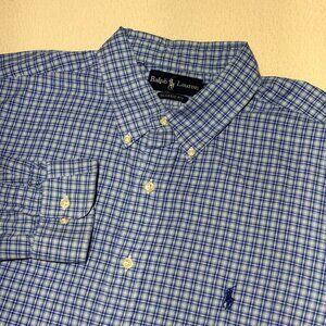 Ralph Lauren Classic Fit Blue Plaid Button Down Shirt Mens Size 17 1/2 34/35